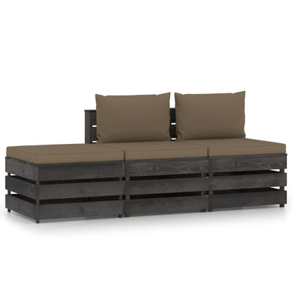 Vidaxl Muebles De Jardín 3 Piezas Con Cojines Madera Impregnada Gris_0