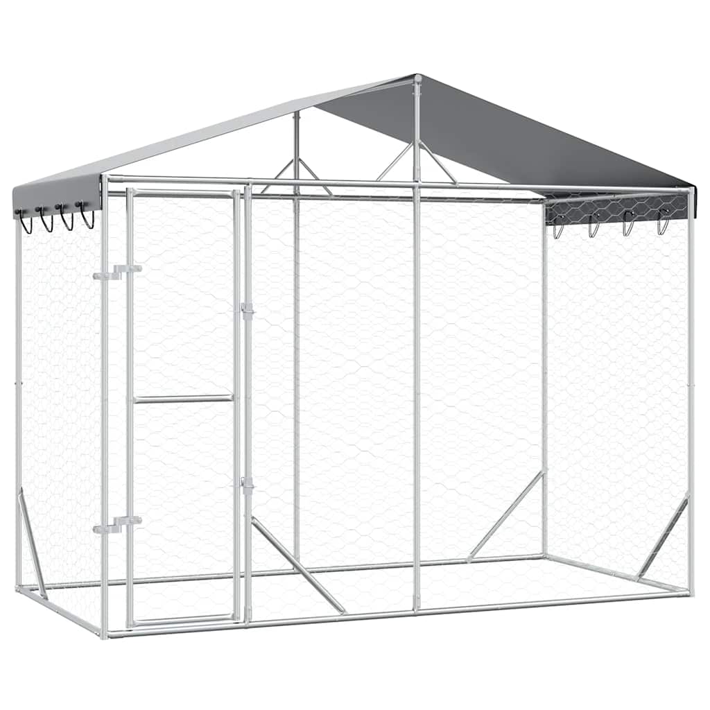 Perrera Exterior Con Toldo Acero Galvanizado Plata 3x1,5x2,5 M_0