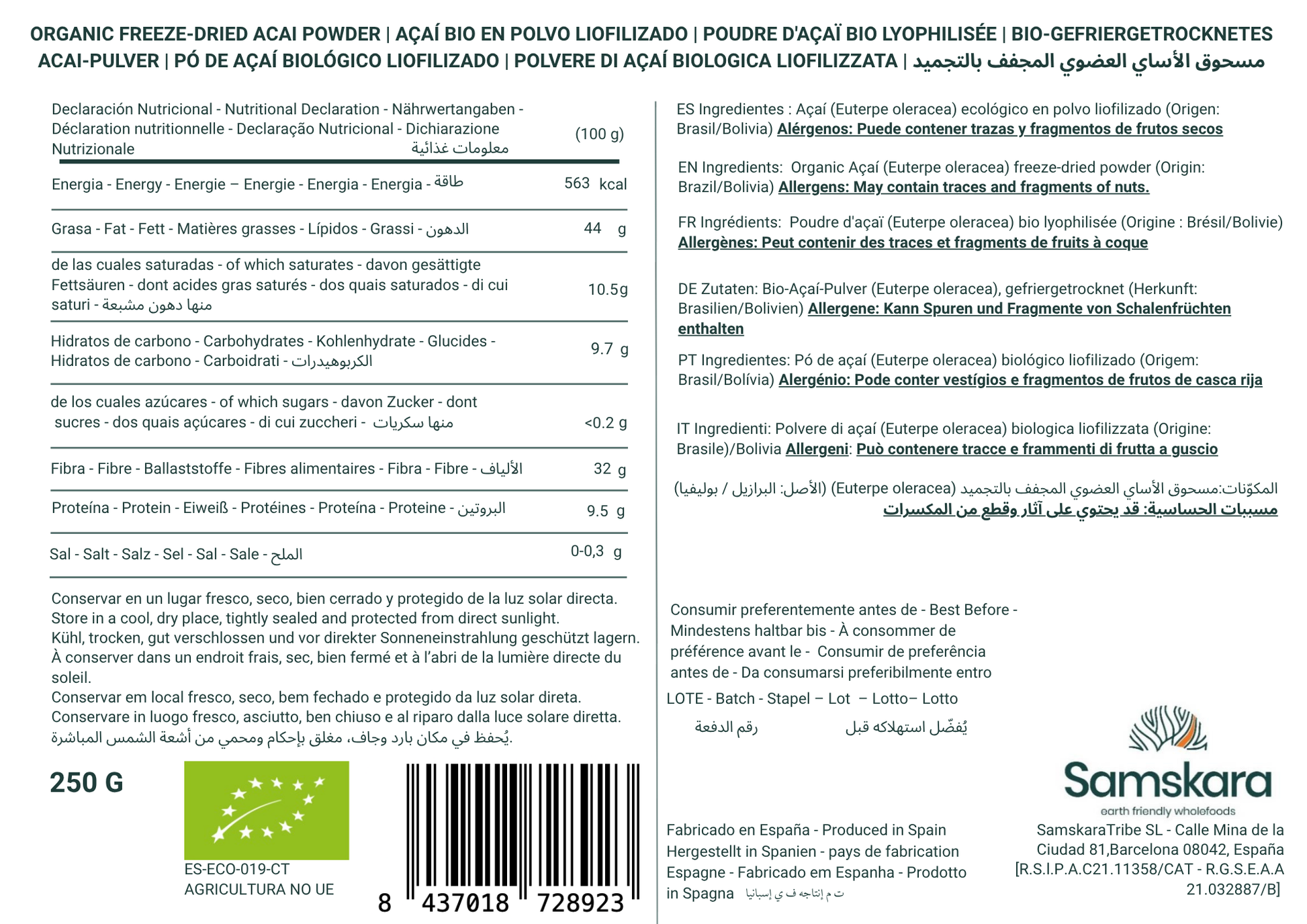 Açaí Liofilizado En Polvo Bio - 250g | Superalimento Ecológico Vegano Para Batidos, Smoothies Y Zumos_1