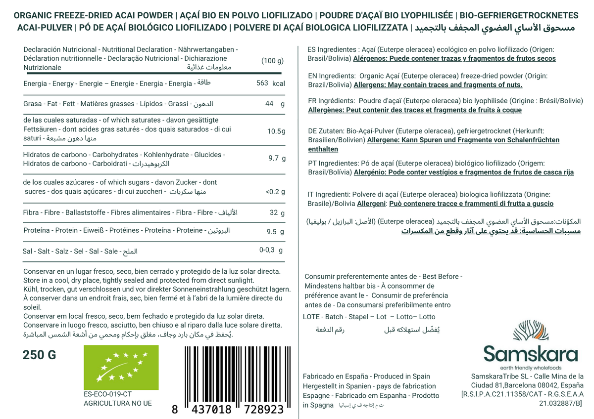 Açaí Liofilizado En Polvo Bio - 250g | Superalimento Ecológico Vegano Para Batidos, Smoothies Y Zumos_1