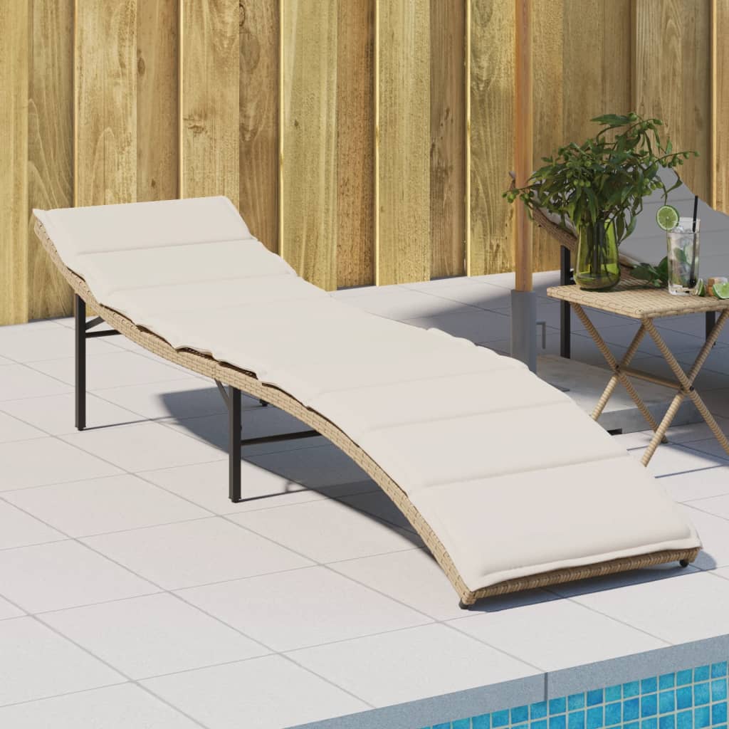 Tumbona Con Cojín Ratán Sintético Beige 55x199x50 Cm / Vetonek_2