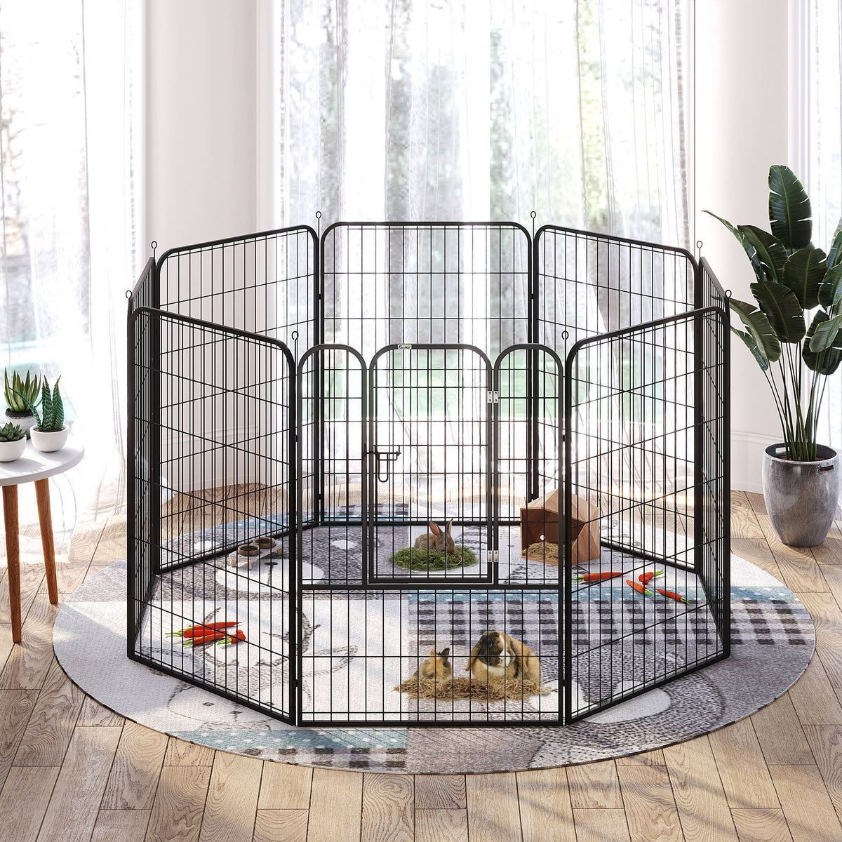 Pawhut Parque Para Mascotas 8 Vallas 80x100 Cm Corral Plegable Puerta Y Doble_4