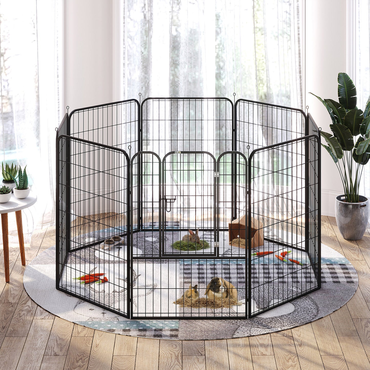 Pawhut Parque Para Mascotas 8 Vallas 80x100 Cm Corral Plegable Puerta Y Doble_4