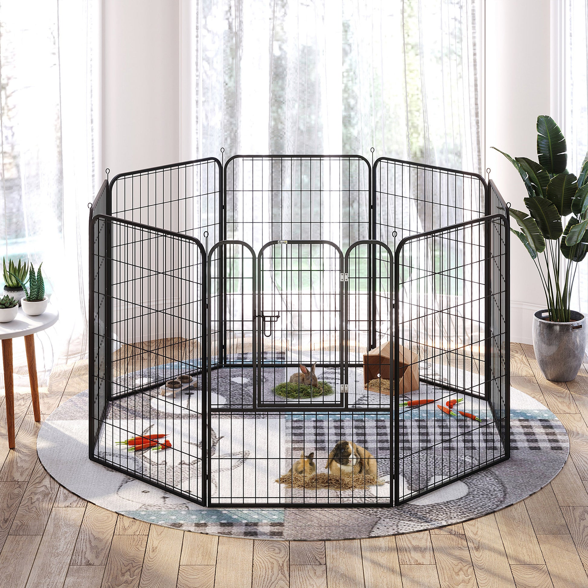 Pawhut Parque Para Mascotas 8 Vallas 80x100 Cm Corral Plegable Puerta Y Doble_4