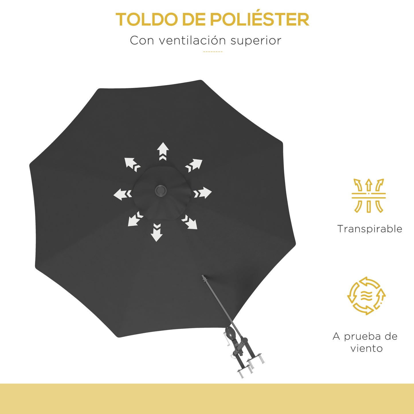 Outsunny Sombrilla De Pared Ø292 Cm Giratoria 180° Con Manivela Barra De Metal_5
