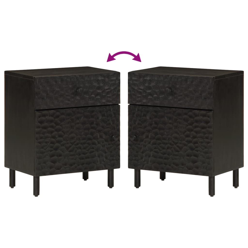 Mesita De Noche Madera Maciza De Mango Negra 50x33x60 Cm_4
