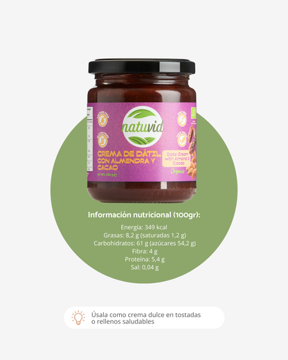 Crema de Dátil con Almendra y Cacao BIO Natuvid | 250gr | Vegana, Sin Gluten y Sin Lactosa | NON-GMO_4