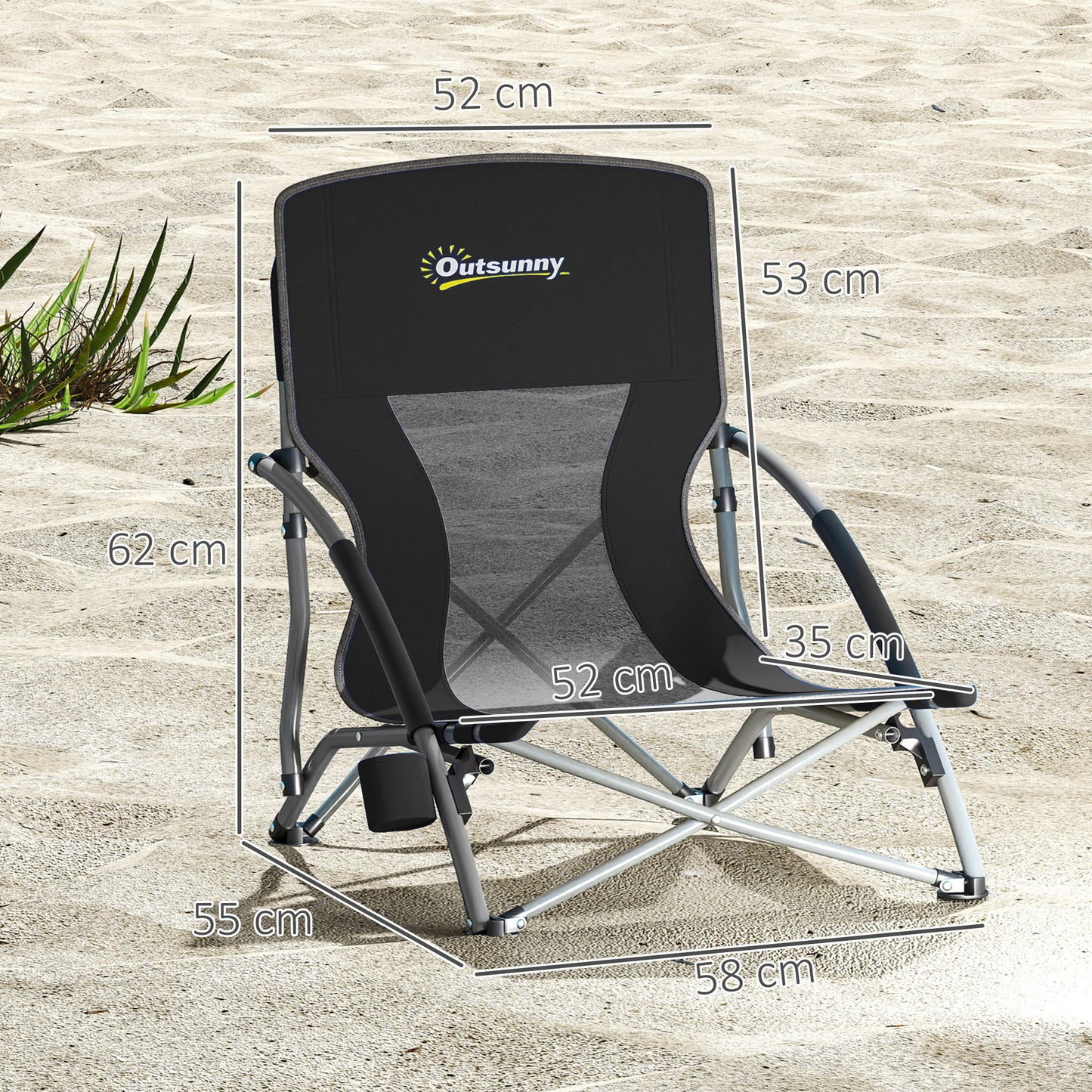 Outsunny Pack De 2 Sillas De Playa Plegables Ligeras Con Respaldo De Malla Negro_2