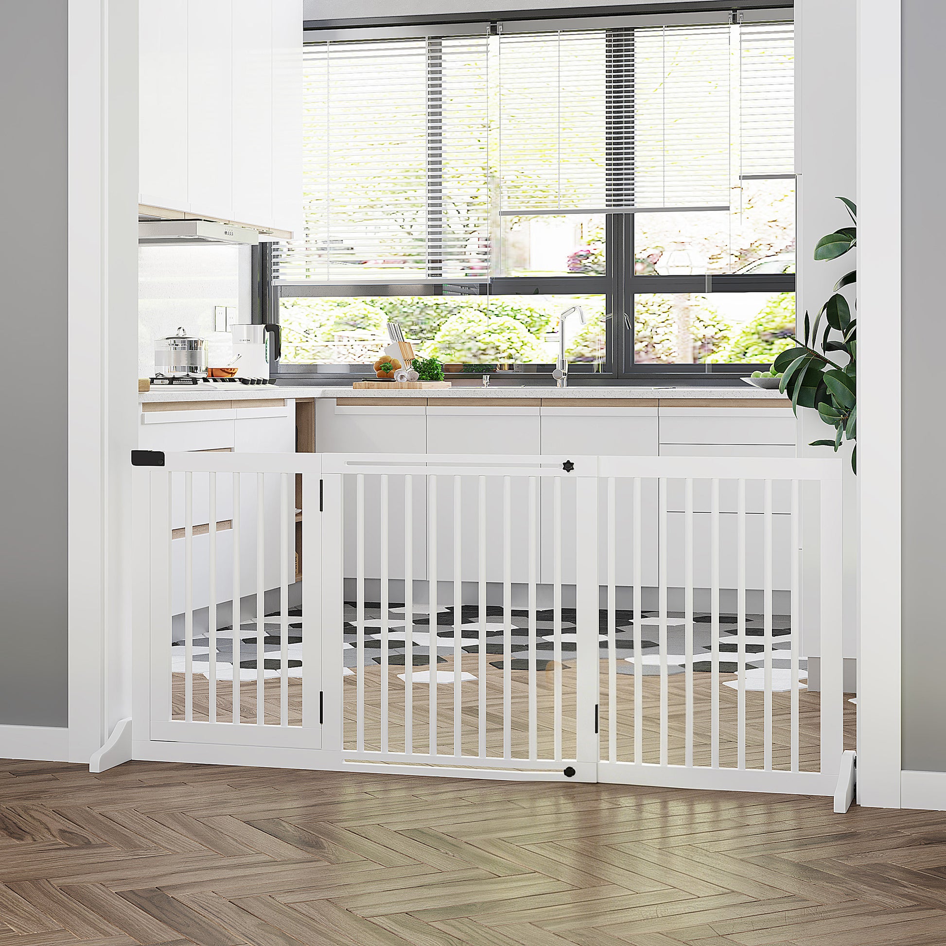 Pawhut Barrera De Seguridad Para Perros Extensible 113-166x36x71 Cm Blanco_1