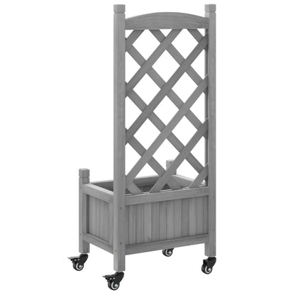Jardinera Con Enrejado Y Ruedas Madera Maciza De Abeto Gris_5
