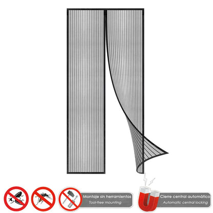 Cortina Mosquitera Para Puertas Con Cierre Central Magnetico Automatico 120 X 240 (alt.) Cm. Color Negro._0