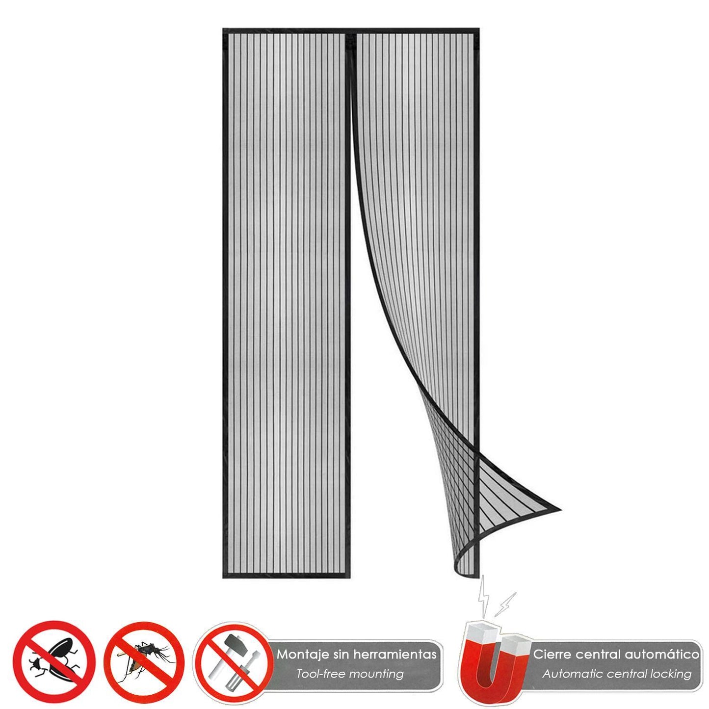 Cortina Mosquitera Para Puertas Con Cierre Central Magnetico Automatico 120 X 240 (alt.) Cm. Color Negro.