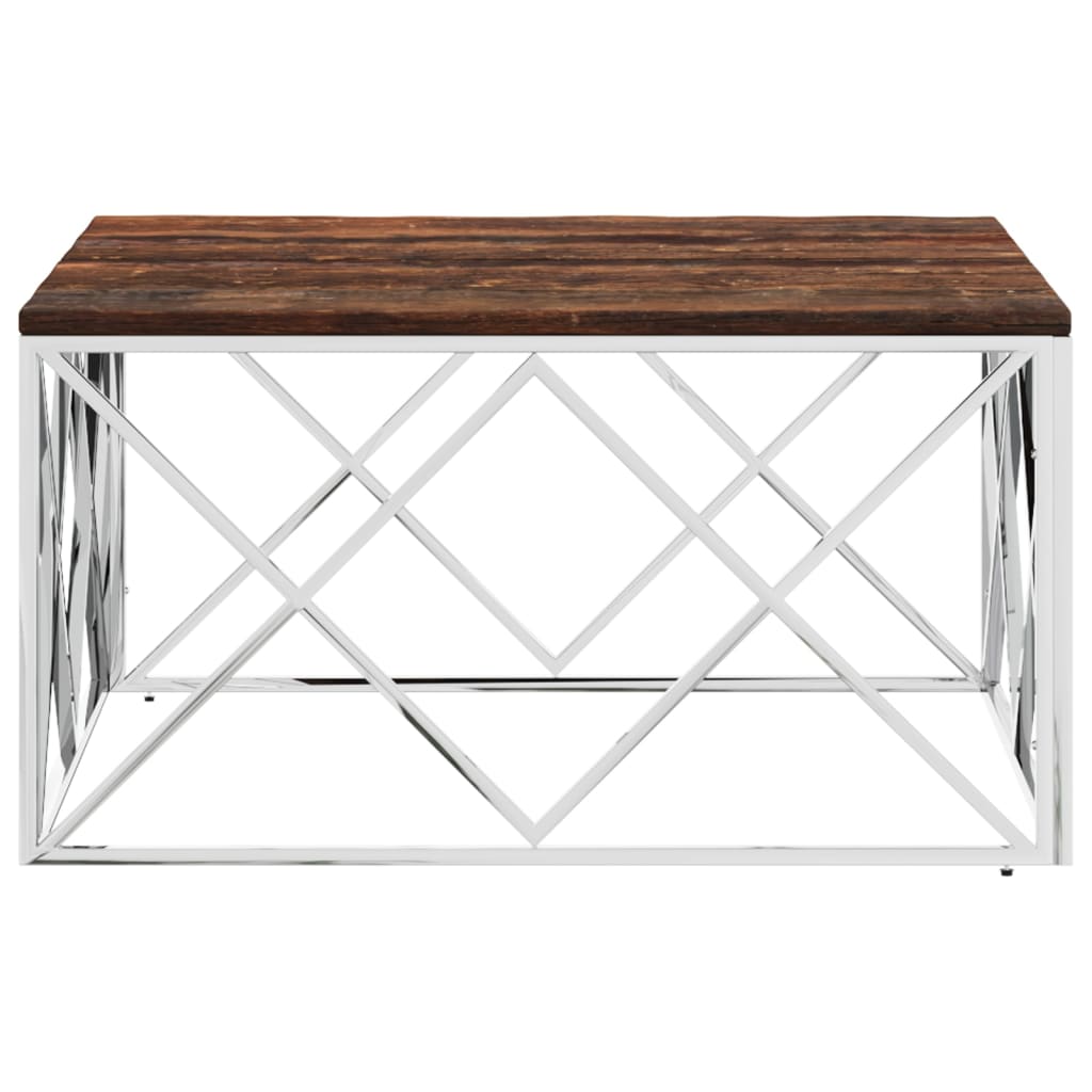 Mesa De Centro Acero Inoxidable Y Madera Maciza Reciclada_2