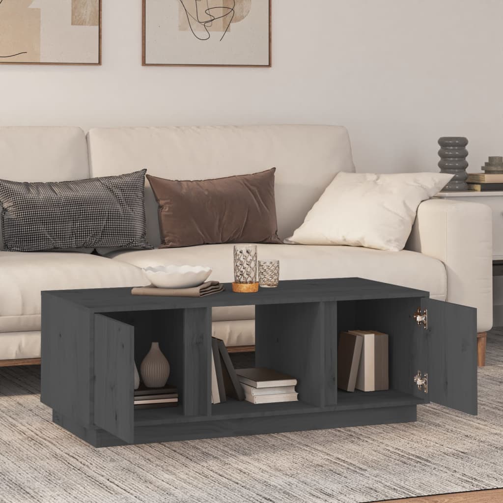 Mesa De Centro De Madera Maciza De Pino Gris 110x50x40 Cm_1