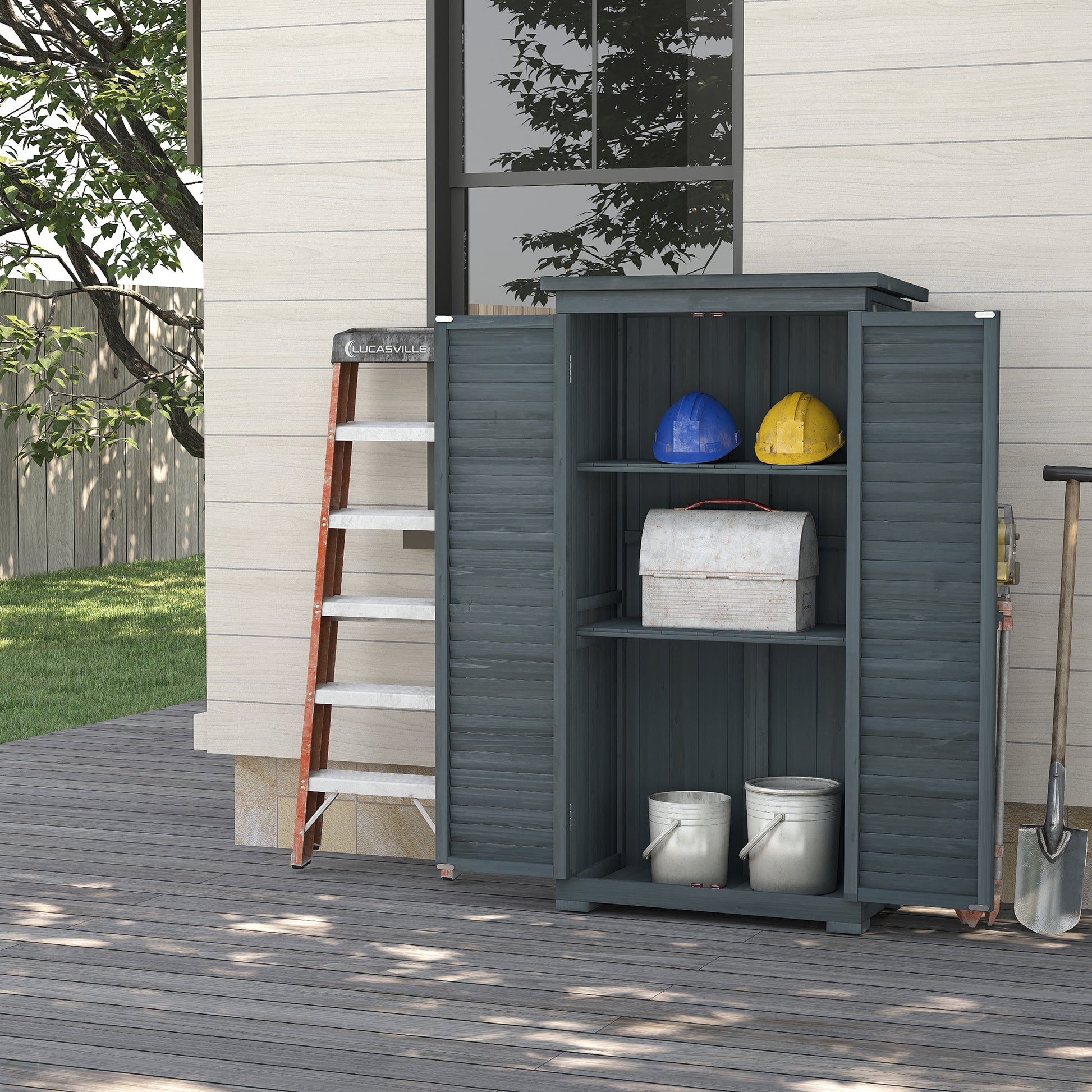 Outsunny Cobertizo De Madera 0,31 M² Con 2 Puertas Y 2 Estantes Gris_1