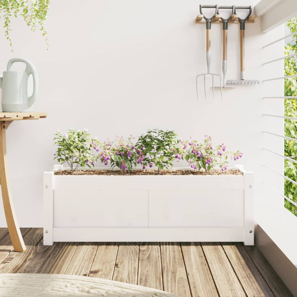 Jardinera De Madera Maciza De Pino Blanca 90x31x31 Cm_2