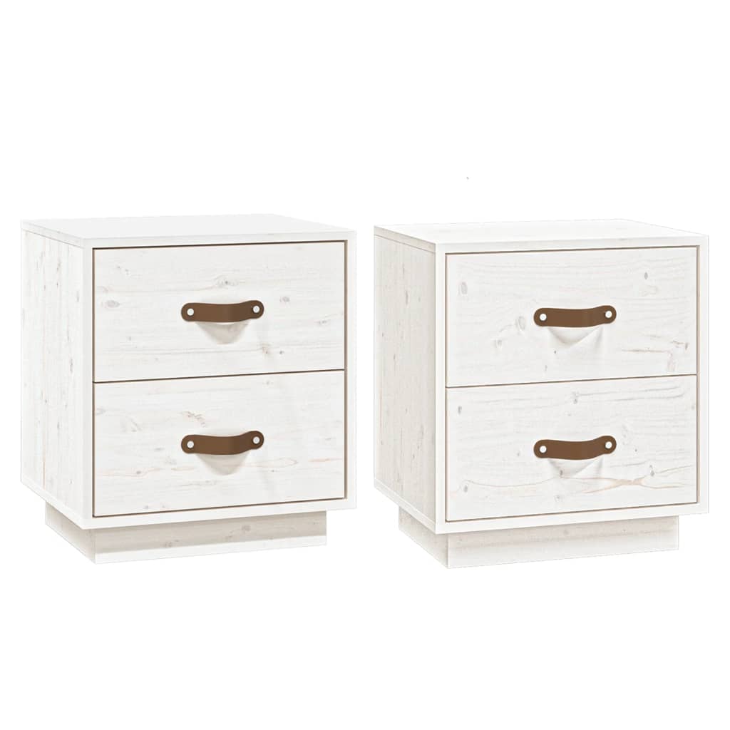 Mesitas De Noche 2 Uds Madera Maciza Pino Blanco 40x34x45 Cm_0