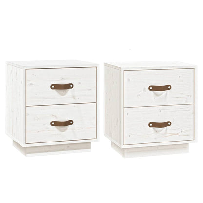 Mesitas De Noche 2 Uds Madera Maciza Pino Blanco 40x34x45 Cm_0
