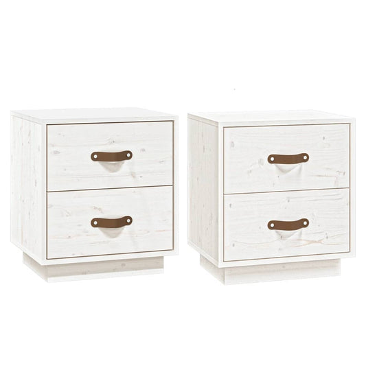 Mesitas De Noche 2 Uds Madera Maciza Pino Blanco 40x34x45 Cm_0