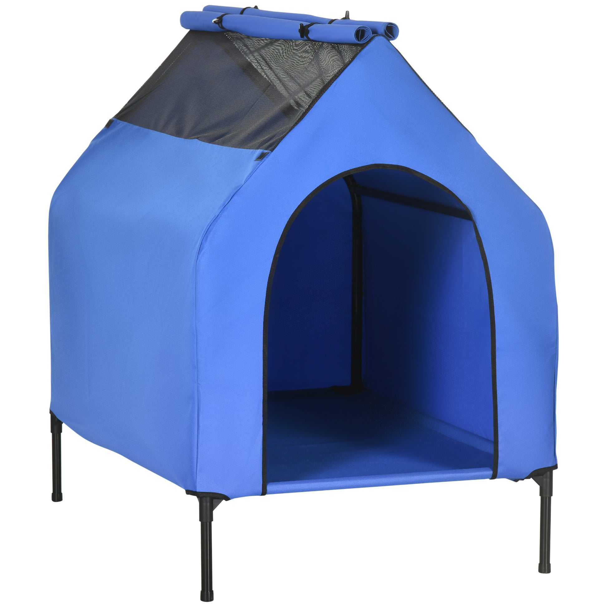 Pawhut Caseta Para Perros 130x85x121 Cm Con Cubierta Desmontable Y Ventanas Azul_0