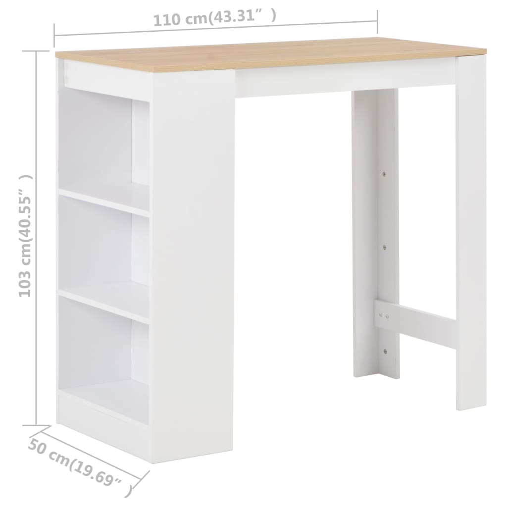 Mesa Alta De Cocina Con Estantería Blanca 110x50x103 Cm_4