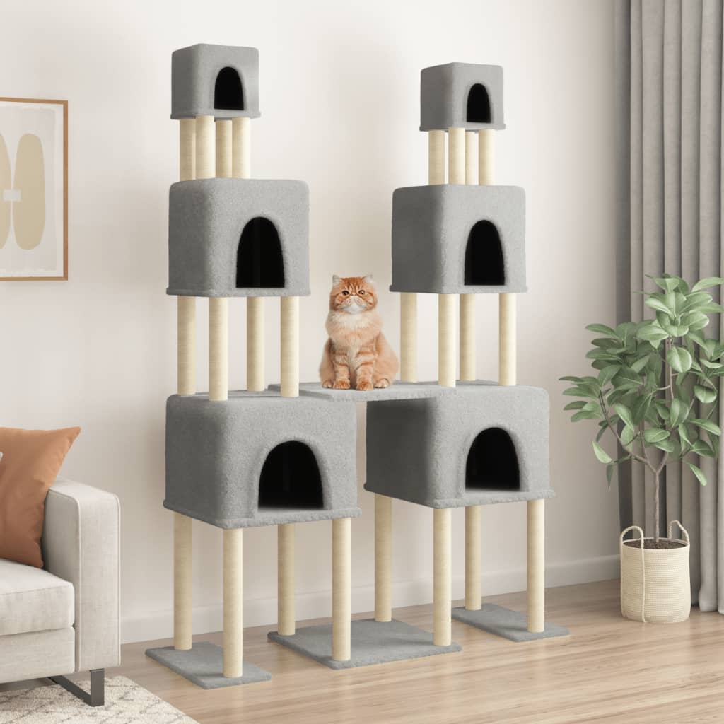 Rascador Para Gatos Con Postes De Sisal Gris Claro 199 Cm_1