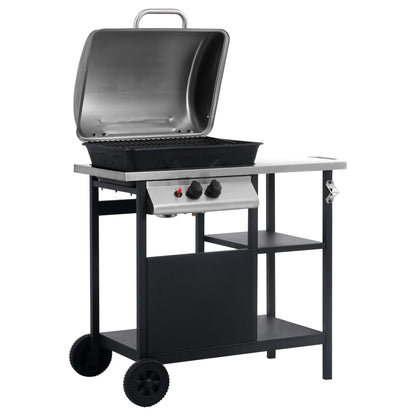 Vidaxl Barbacoa Portátil De Gas Con Mesita 3 Estantes Negro Y Plateado_3