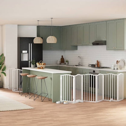 Vidaxl Puerta Para Perros Plegable 9 Paneles Madera Álamo Blanca 450cm_1