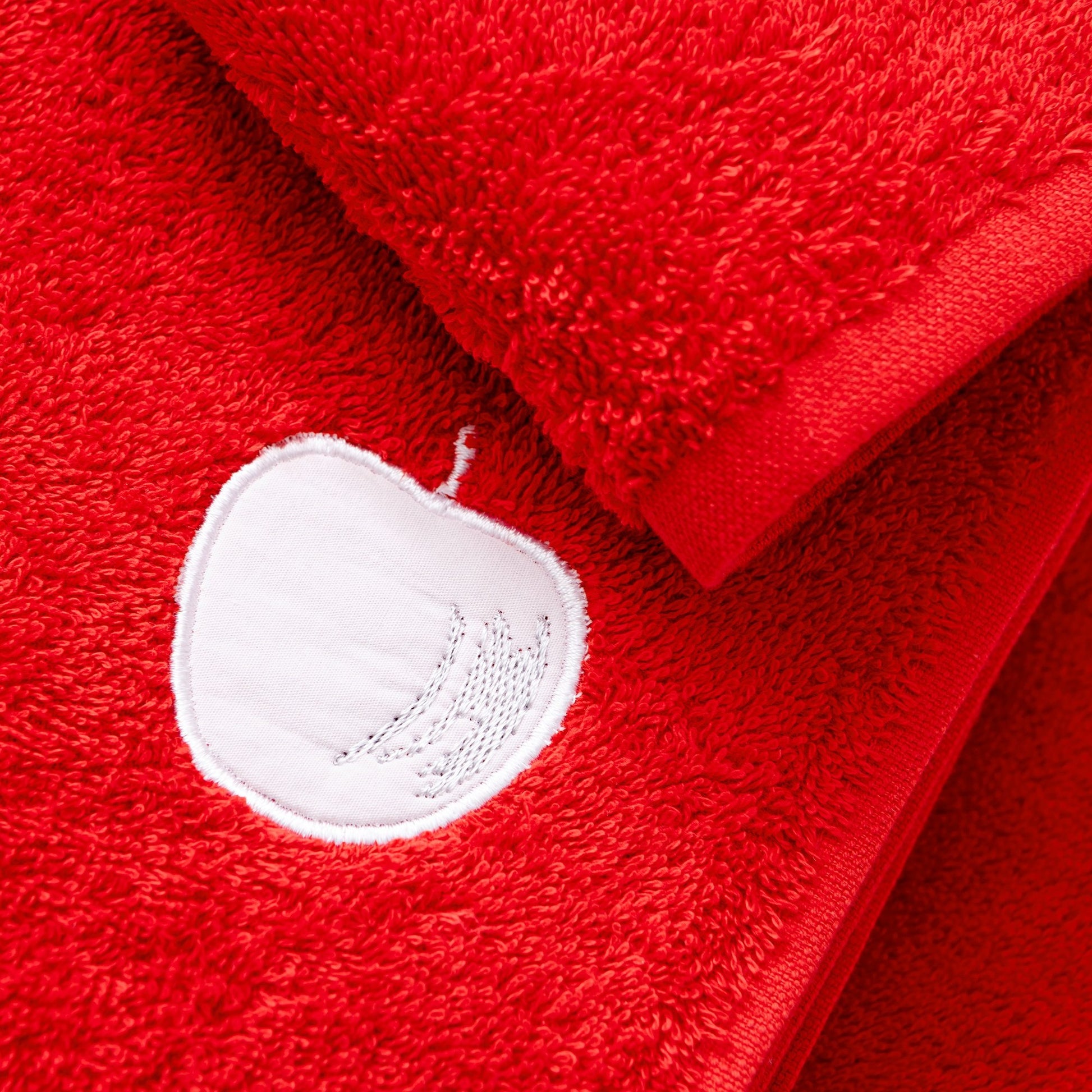 Set Toallas 3pcs: Toalla De Tocador (30x50cm) + Toalla De Manos (50x90cm) + Toalla De Baño (70x140cm) 450gsm 100%algodon Rojo Con Manzana Blanca Bene