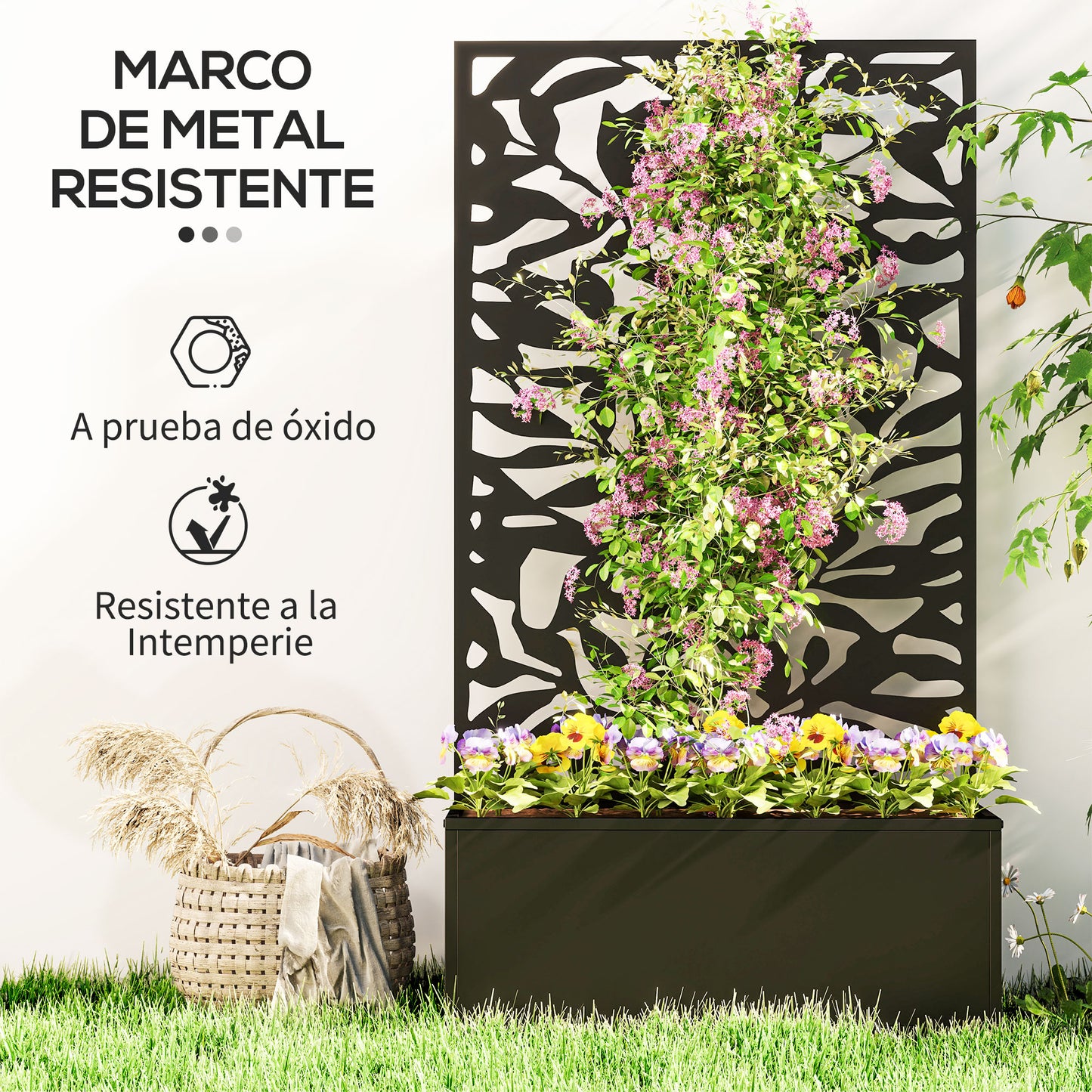 Outsunny Jardinera Exterior Grande De Metal Con Pantalla De Privacidad Negro_5