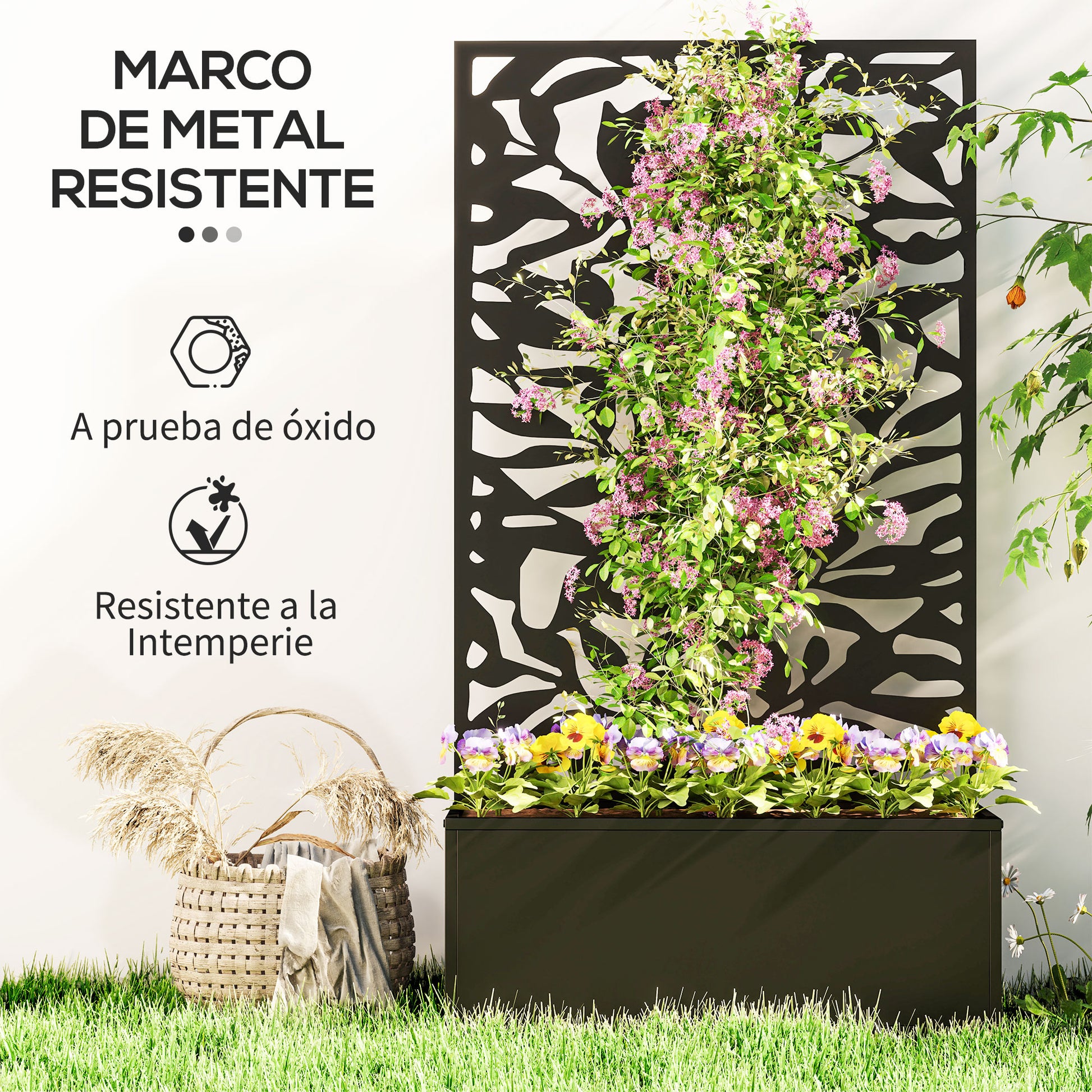 Outsunny Jardinera Exterior Grande De Metal Con Pantalla De Privacidad Negro_5