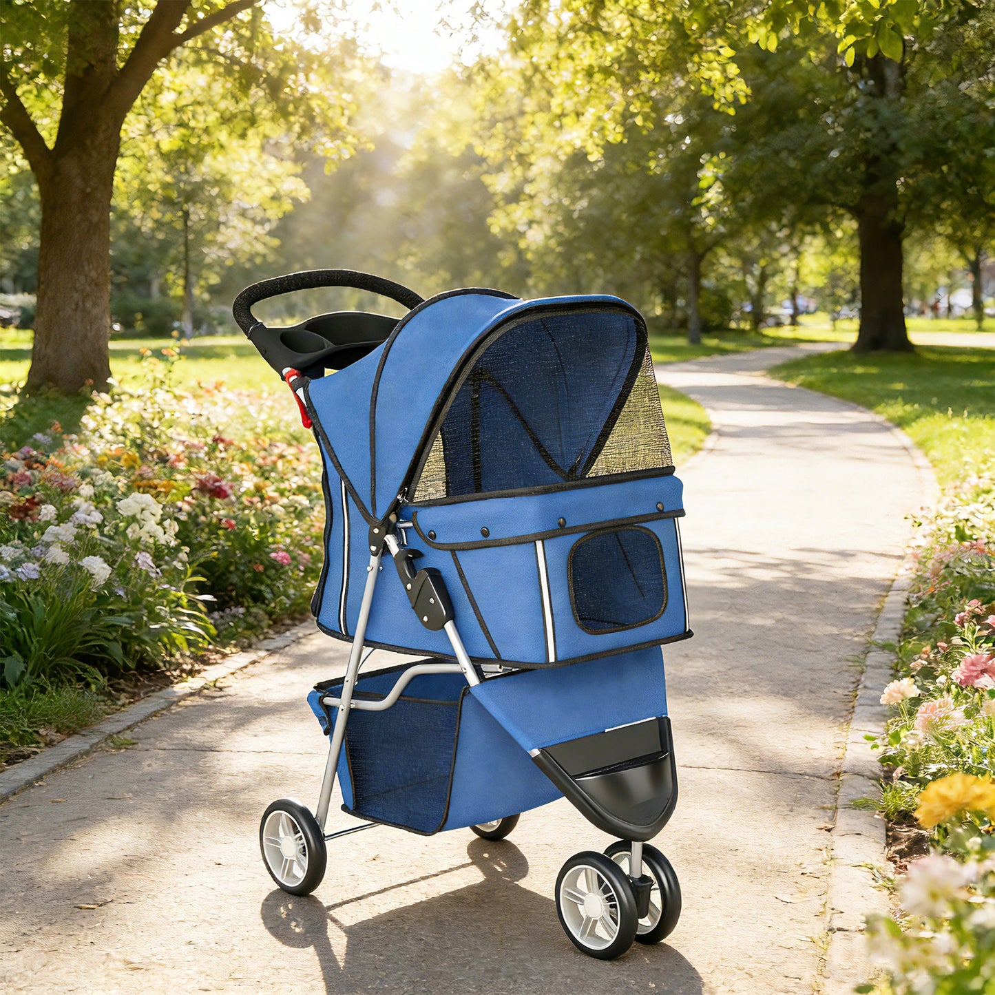 Pawhut Cochecito Para Perros Plegable Con Cesta De Almacenaje 77x44x102 Cm Azul_1
