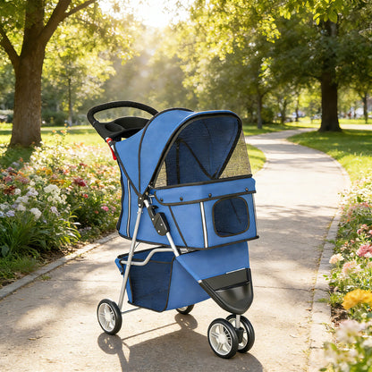 Pawhut Cochecito Para Perros Plegable Con Cesta De Almacenaje 77x44x102 Cm Azul_1