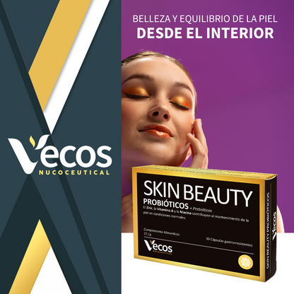 Skin Beauty Probióticos Vecos 30 Cápsulas | Para Piel Con Imperfecciones Y Brotes De Acné | 9 Billones Ufc + Fos_1