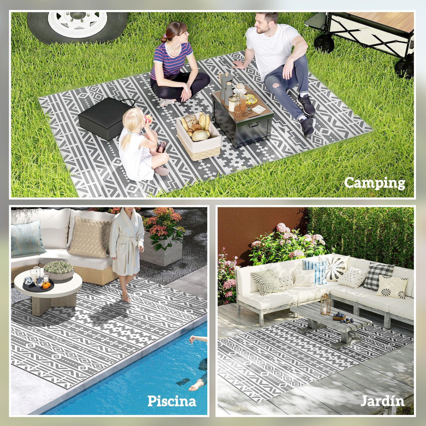 Outsunny Alfombra De Exterior 182x274 Cm Con Patrón De Geométrico De Cenefa_4