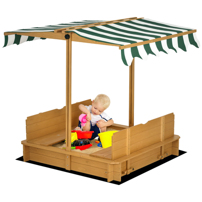 Outsunny Arenero Para Niños De Madera Con Toldo Ajustable 106x106x115 Cm Natural_0