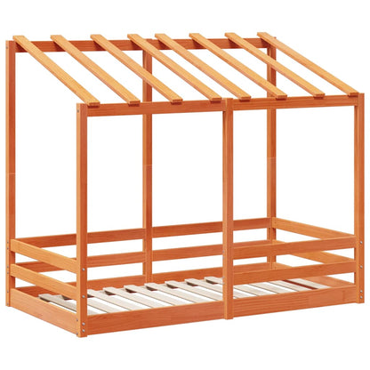 Cama Infantil Con Techo Madera Maciza Pino Marrón 80x160 Cm_2