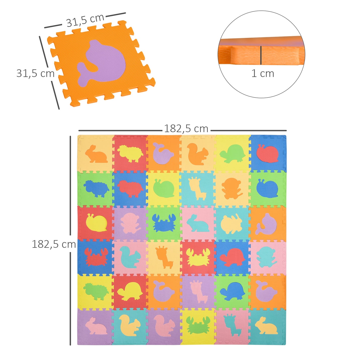 Homcom Alfombra Puzzle Para Bebés 36 Piezas 31,5x31,5 Cm Modelo De Animales_2