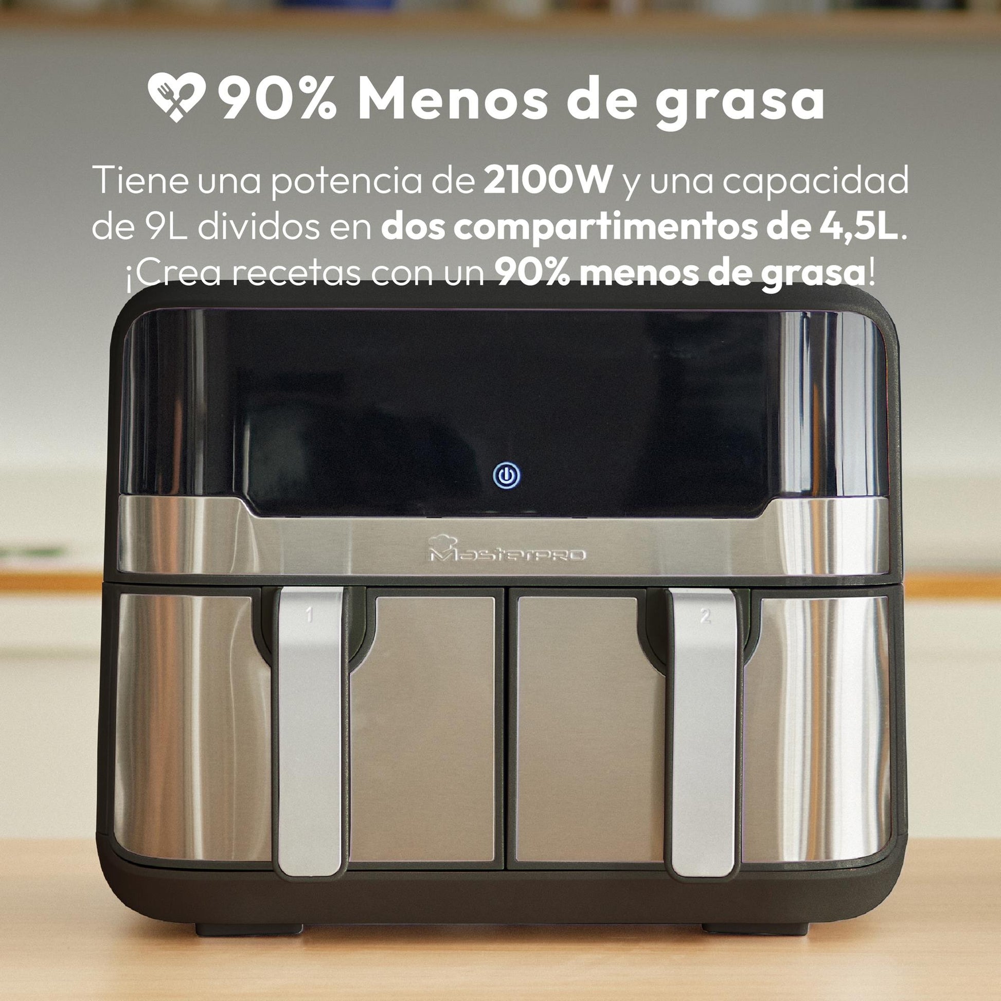 Freidora De Aire 9l 2400w Masterpro Rocket Duo 900 Negra Con Led Táctil Y 11 Funciones_1