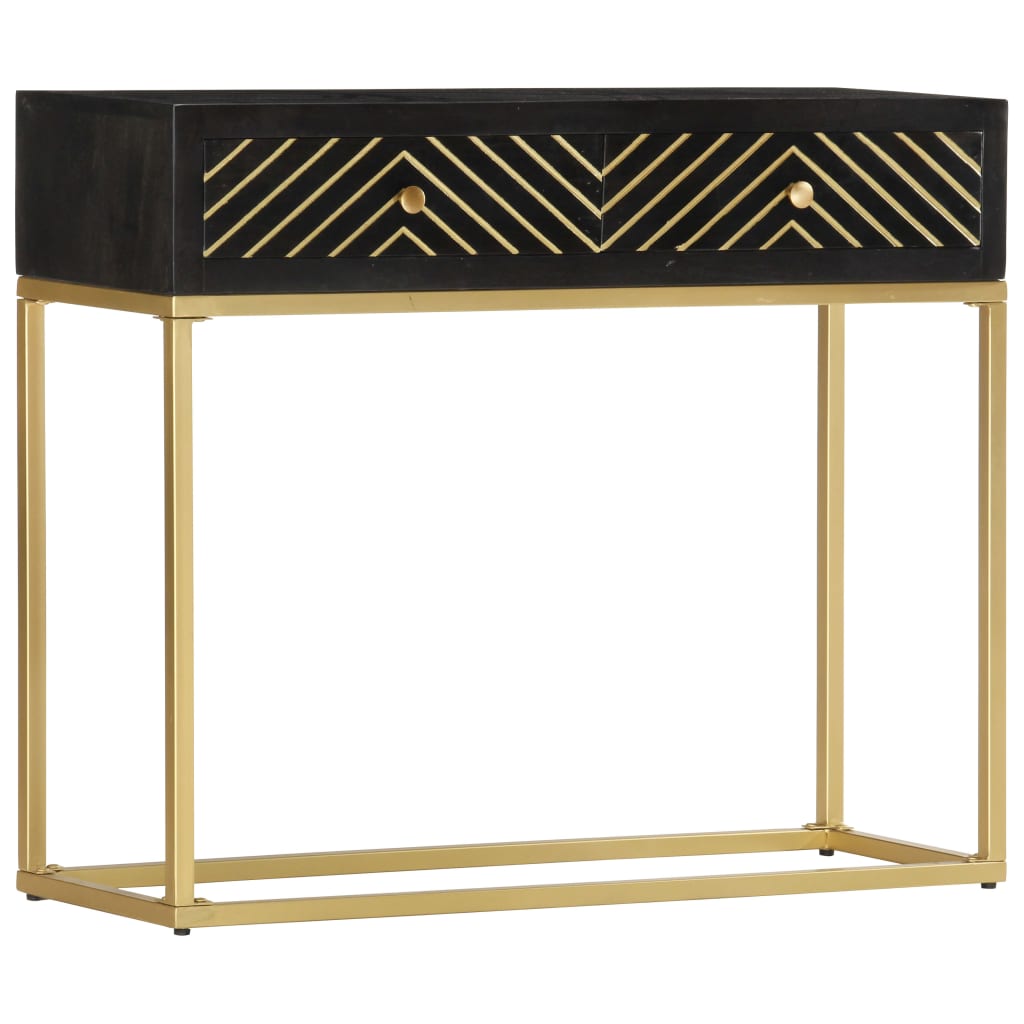 Mesa Consola Madera Maciza De Mango Negro Y Dorado 90x30x75cm_0