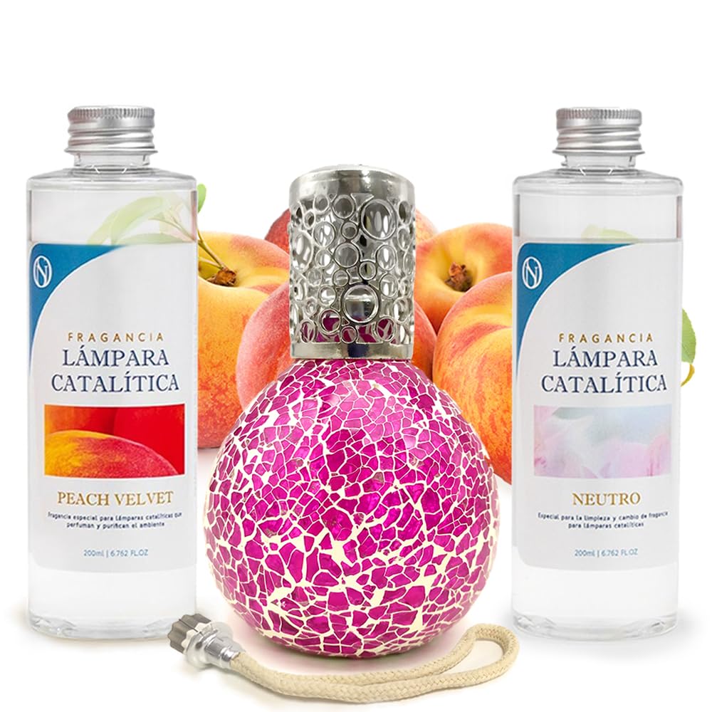 Pack Ahorro Lámpara Catalítica Mosaico Fucsia + Fragancia Peach Velvet 500ml + Limpiador Neutro 200ml + Mecha Repuesto_0