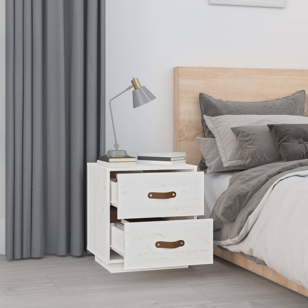 Mesitas De Noche 2 Uds Madera Maciza Pino Blanco 40x34x45 Cm_2