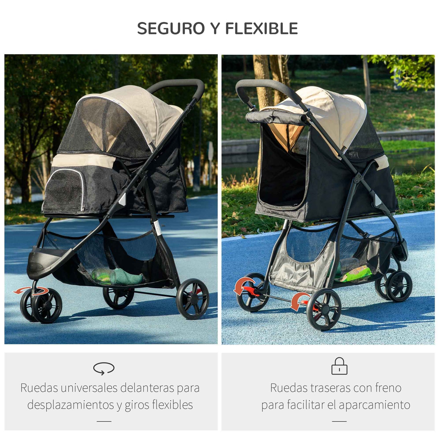 Pawhut Carrito Para Perros Plegable Con Cesta De Almacenaje 80,5x51,5x100 Cm_5