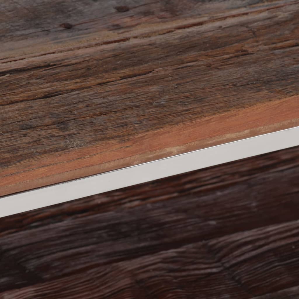 Mesa De Centro Acero Inoxidable Madera Maciza Traviesa Plateado_3