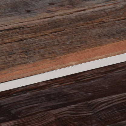 Mesa De Centro Acero Inoxidable Madera Maciza Traviesa Plateado_3