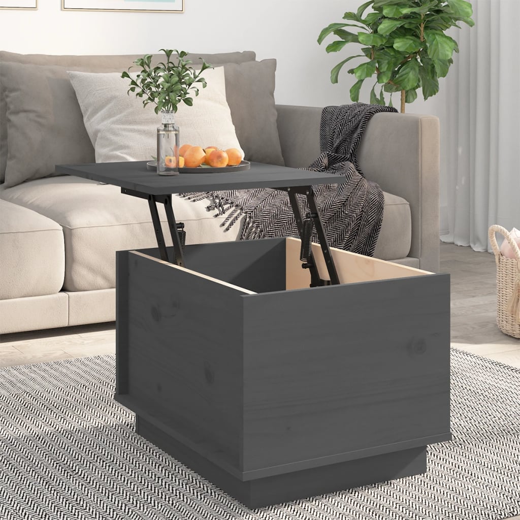 Mesa De Centro De Madera Maciza De Pino Gris 40x50x35 Cm_1