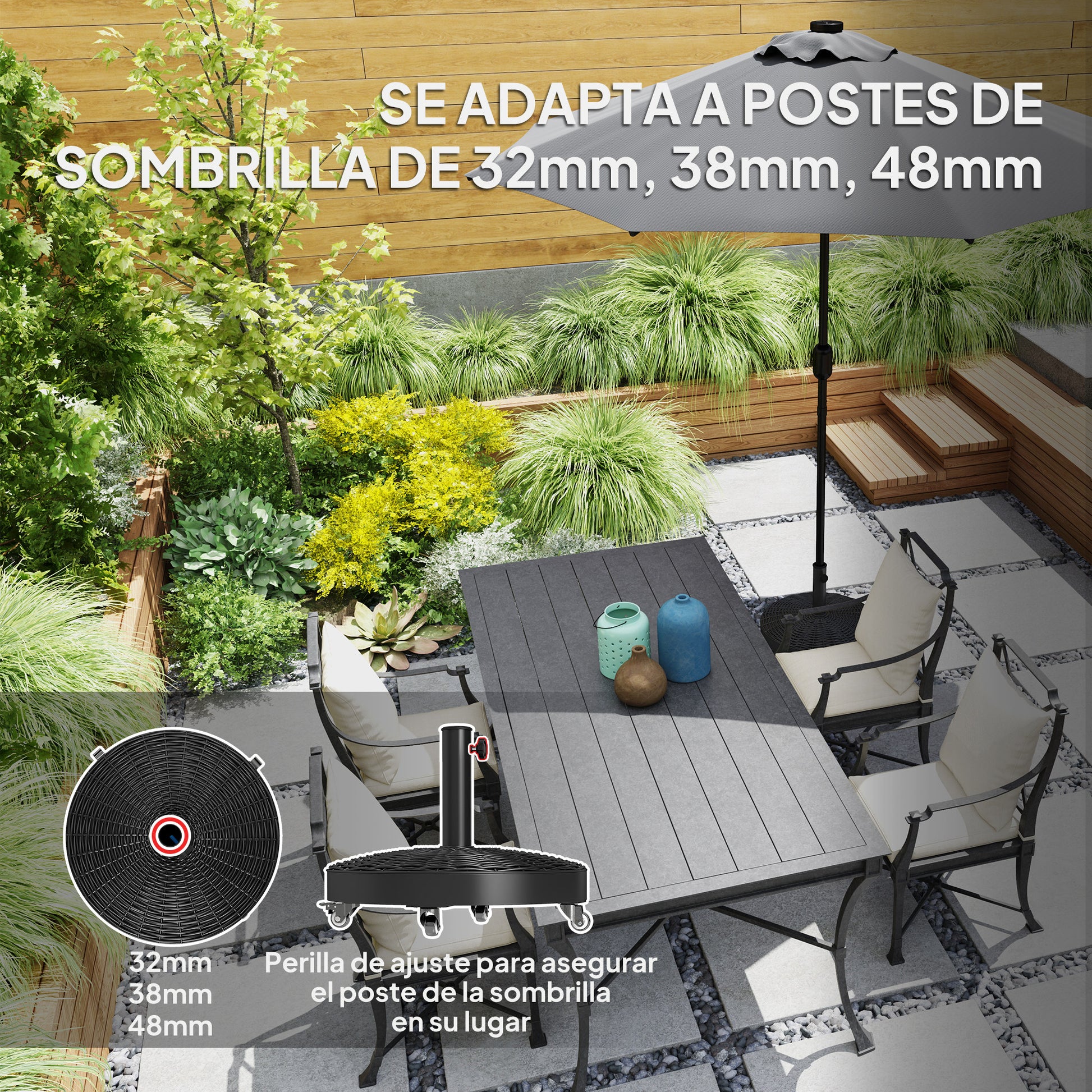 Outsunny Base Para Sombrilla Redonda Con Ruedas Relleno De Cemento Negro_3