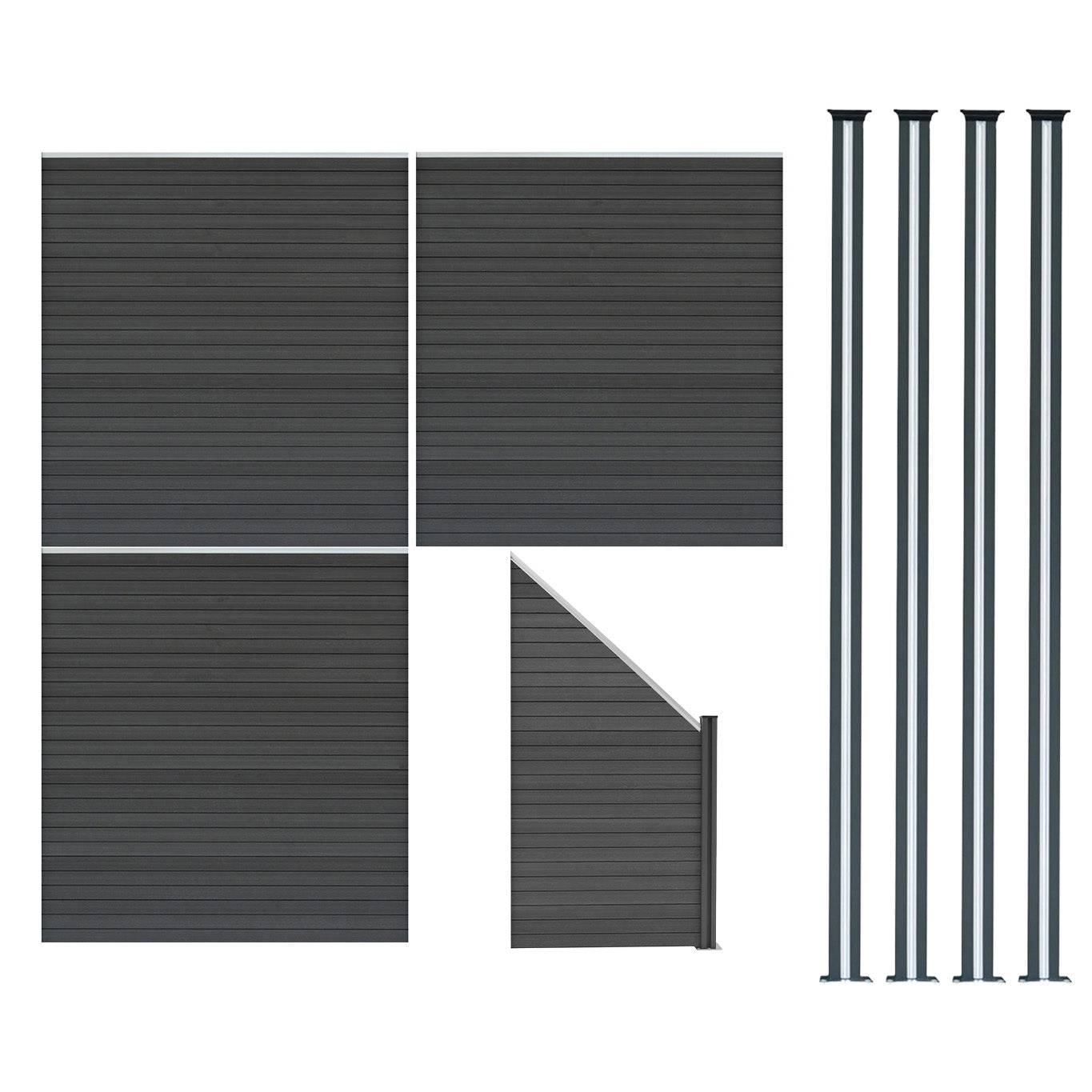 Vallas Para Exteriores De Wpc Y Aluminio - 3x Paneles Cuadrados + 1x Oblicuo + 4x Postes Con Led | Gris_0