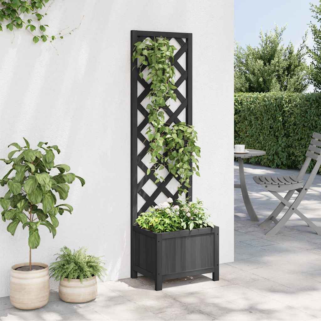Jardinera Con Enrejado Negro 40x30x135 Cm Madera Maciza De Abeto_2