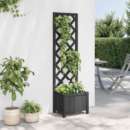 Jardinera Con Enrejado Negro 40x30x135 Cm Madera Maciza De Abeto_2